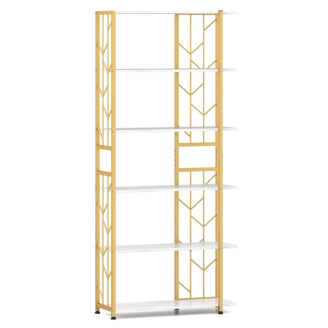 6-stöckiges geometrisches Metall-Bücherregal, 80x31x180 cm, Weiß