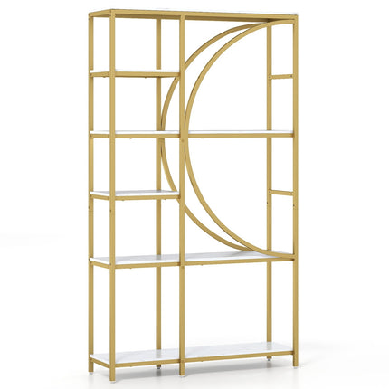 6-Tier Industrial Bookshelf with Open Shelves, Gold