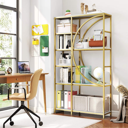 6-Tier Industrial Bookshelf with Open Shelves, Gold