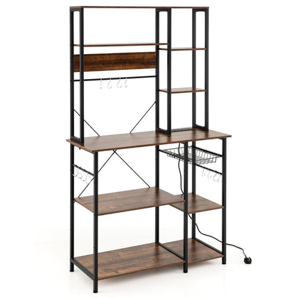 6-Tier Kitchen Rack with Outlet & Wire Basket