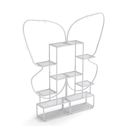 6-Tier Metal Butterfly Plant Stand with Hooks, White
