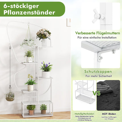 6-Tier Metal Butterfly Plant Stand with Hooks, White