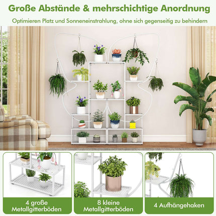6-Tier Metal Butterfly Plant Stand with Hooks, White