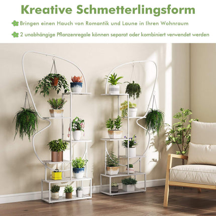 6-Tier Metal Butterfly Plant Stand with Hooks, White
