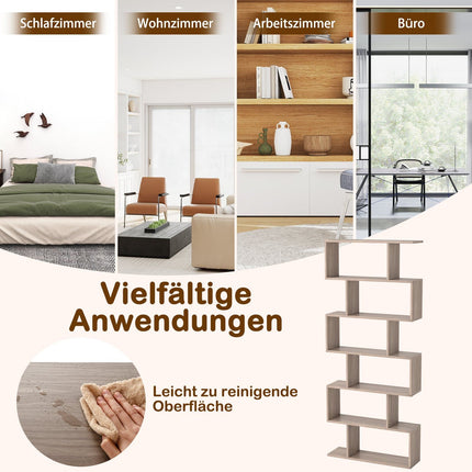 6-stöckiges S-förmiges Bücherregal, Grau, 80x23x191 cm