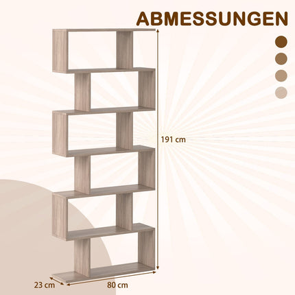 6-stöckiges S-förmiges Bücherregal, Grau, 80x23x191 cm