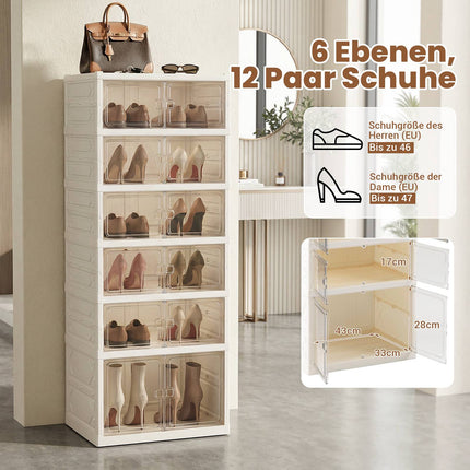 Schuhschrank mit 6 Etagen für 12 Paar mit Magnettüren