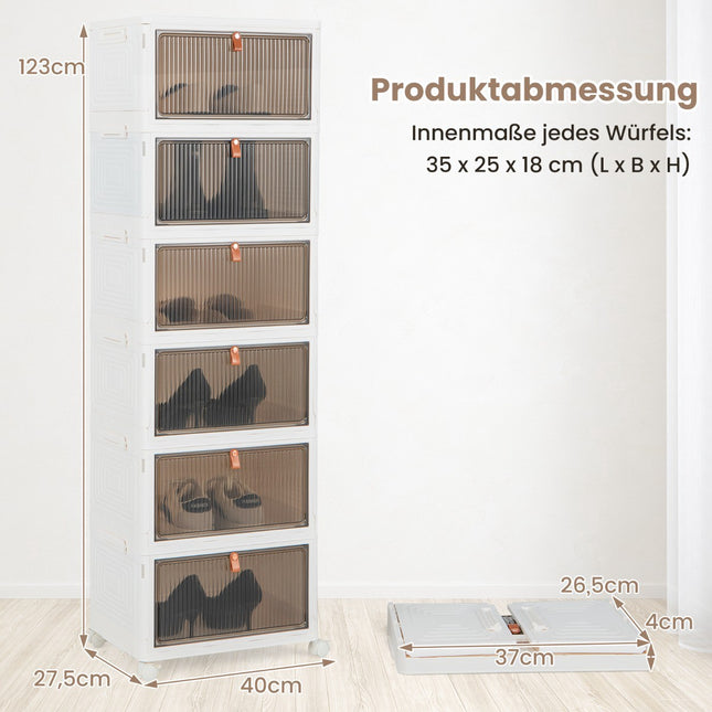 6-stöckiger Schuhschrank mit Magnettüren und Rollen