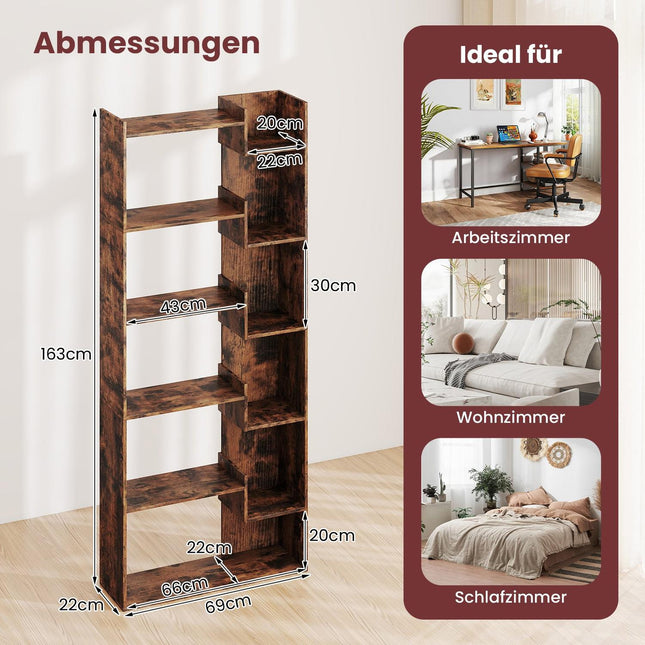 6-stöckiges Holzregal mit 11 Fächern, 163 cm