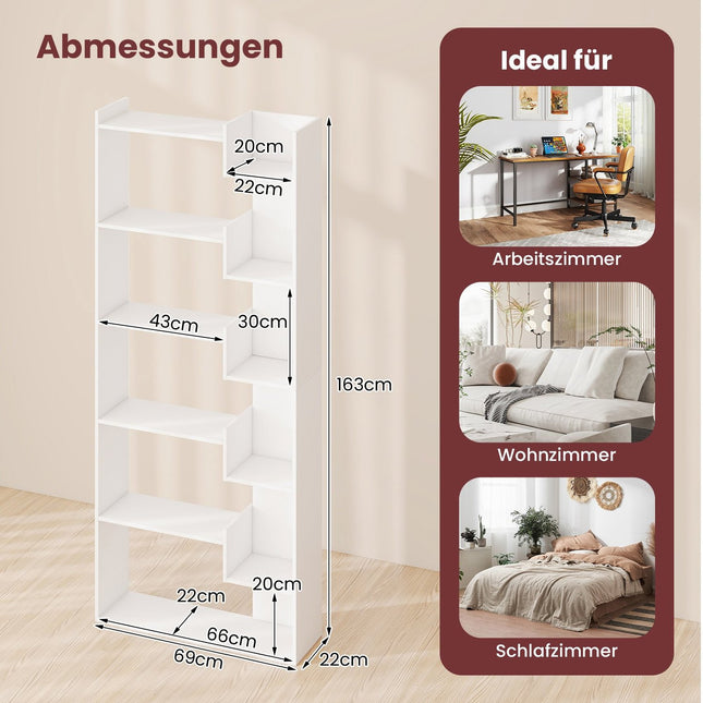 6-stöckiges Holzregal mit 11 Fächern, 163 cm, Weiß