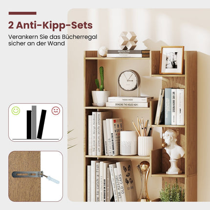 6-Tier Wooden Bookshelf with 11 Shelves, 69x22x163 cm