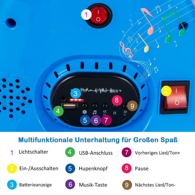 6V Kinder Autoscooter 360 Grad Drehung mit Musik &amp; bunten LED-Lichtern Blau