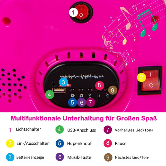 6V Kinder Autoscooter 360 Grad Drehung mit Musik &amp; bunten LED-Lichtern Rosa