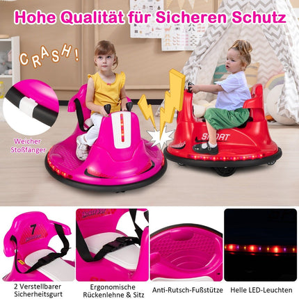 6V Kinder Autoscooter 360 Grad Drehung mit Musik &amp; bunten LED-Lichtern Rosa