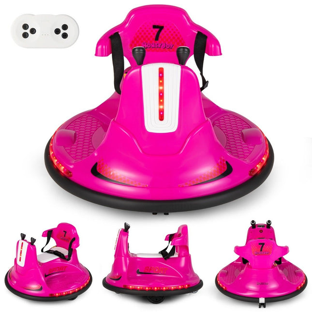 6V Kinder Autoscooter 360 Grad Drehung mit Musik &amp; bunten LED-Lichtern Rosa