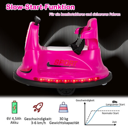 6V Kinder Autoscooter 360 Grad Drehung mit Musik &amp; bunten LED-Lichtern Rosa