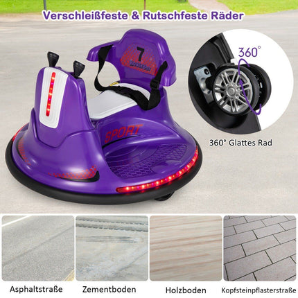 6V Kinder Autoscooter 360 Grad Drehung mit Musik &amp; bunten LED-Lichtern Lila