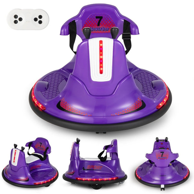 6V Kinder Autoscooter 360 Grad Drehung mit Musik &amp; bunten LED-Lichtern Lila