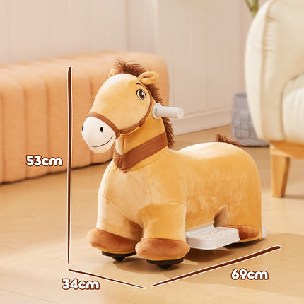 Voiture électrique pour enfants 6 V en forme de cheval, véhicule musical à 2 km/h, jouet à enfourcher avec pédale, cheval électrique pour enfants de 1,5 à 3 ans, marron