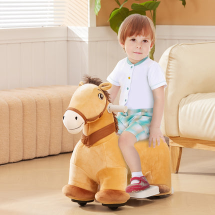 Voiture électrique pour enfants 6 V en forme de cheval, véhicule musical à 2 km/h, jouet à enfourcher avec pédale, cheval électrique pour enfants de 1,5 à 3 ans, marron