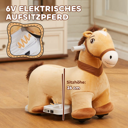 Voiture électrique pour enfants 6 V en forme de cheval, véhicule musical à 2 km/h, jouet à enfourcher avec pédale, cheval électrique pour enfants de 1,5 à 3 ans, marron