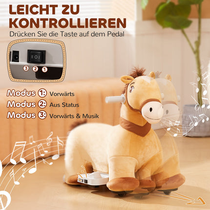 Voiture électrique pour enfants 6 V en forme de cheval, véhicule musical à 2 km/h, jouet à enfourcher avec pédale, cheval électrique pour enfants de 1,5 à 3 ans, marron
