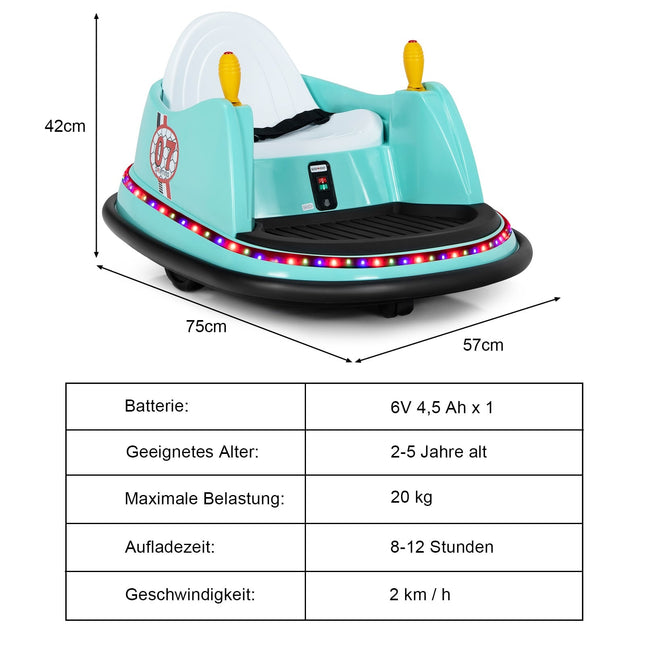 6V Kinder-Autoscooter mit Fernbedienung & 360°-Drehung, Grün