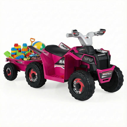 6V Kids Electric ATV with Trailer, Pink, Ages 3+