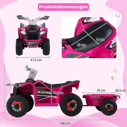 6V Kids Electric ATV with Trailer, Pink, Ages 3+