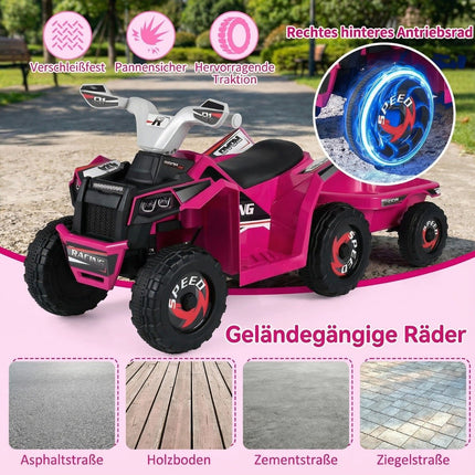 6V Kids Electric ATV with Trailer, Pink, Ages 3+