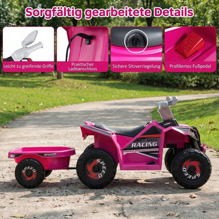 6V Kids Electric ATV with Trailer, Pink, Ages 3+