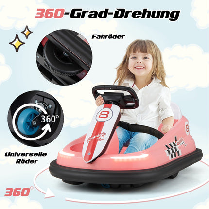 6V Kinder Elektro-Bumper Car – 360° drehbar, Musik, Lichter, Pink