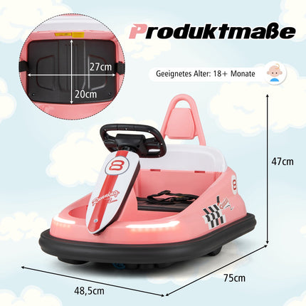 6V Kinder Elektro-Bumper Car – 360° drehbar, Musik, Lichter, Pink