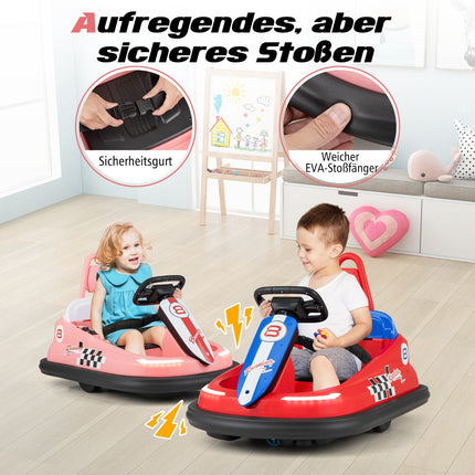 6V Kinder Elektro-Bumper Car – 360° drehbar, Musik, Lichter, Pink