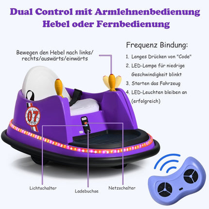6V Kinder Elektro Bumper Car mit Lichtern & Musik, Lila
