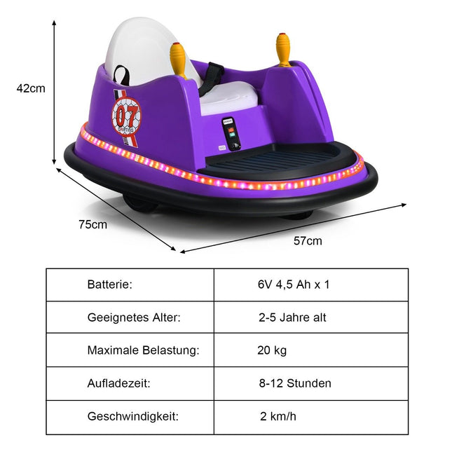 6V Kinder Elektro Bumper Car mit Lichtern & Musik, Lila