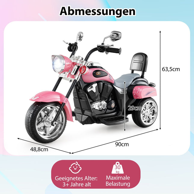 6V Kinder-Elektromotorrad, Rosa, verstellbare Lichter & Sound