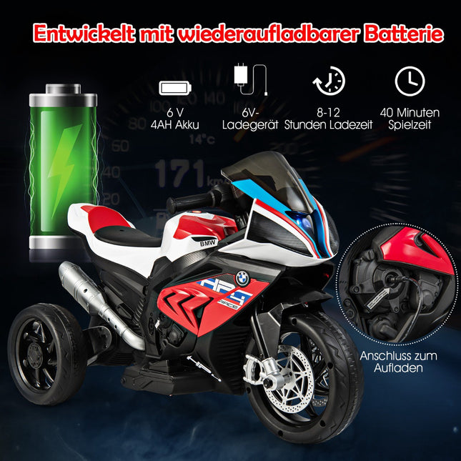 6V Kinder-Elektromotorrad mit Musik, Scheinwerfer, 3 Rädern, Rot