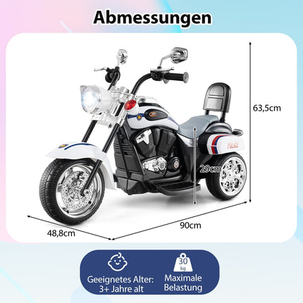 6V Kids Electric Police Motorcycle, Adjustable Lights & Sound