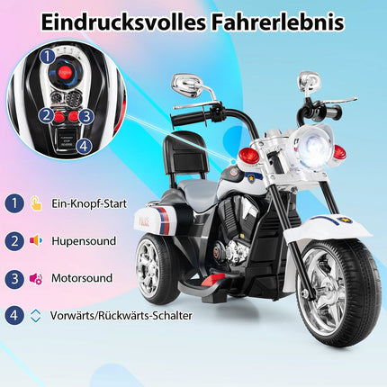6V Kids Electric Police Motorcycle, Adjustable Lights & Sound