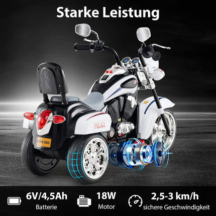 6V Kids Electric Police Motorcycle, Adjustable Lights & Sound