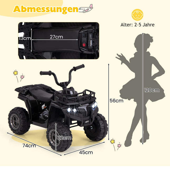 6V Kinder-Elektro-Quad mit MP3 & LED-Lichtern, Schwarz