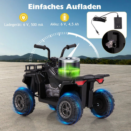 6V Kinder-Elektro-Quad mit MP3 & LED-Lichtern, Schwarz