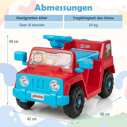 Dětské elektrické autíčko 6V se zvuky a LED světly, červená