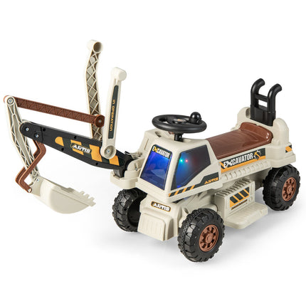 6V Kids Ride-On Excavator, Rotating Seat, Music