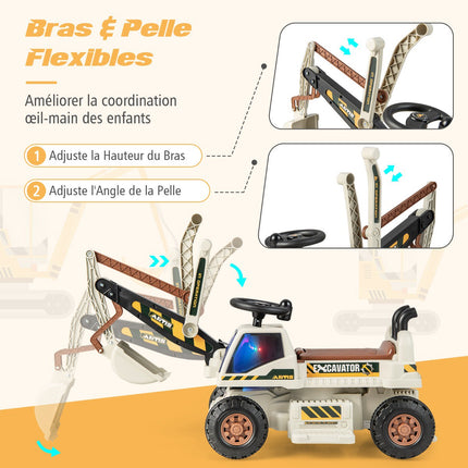 6V Kids Ride-On Excavator, Rotating Seat, Music