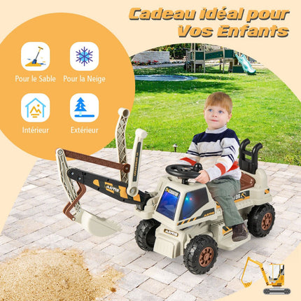 6V Kids Ride-On Excavator, Rotating Seat, Music
