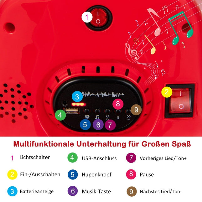 6V Kinder Autoscooter 360 Grad Drehung mit Musik und bunten LED Lichtern rot