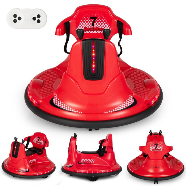 6V Kinder Autoscooter 360 Grad Drehung mit Musik und bunten LED Lichtern rot