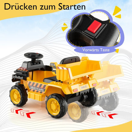 6V Kinder-Muldenkipper mit Schutzhelm bis 2,5km/h für Kinder ab 18 Monaten gelb